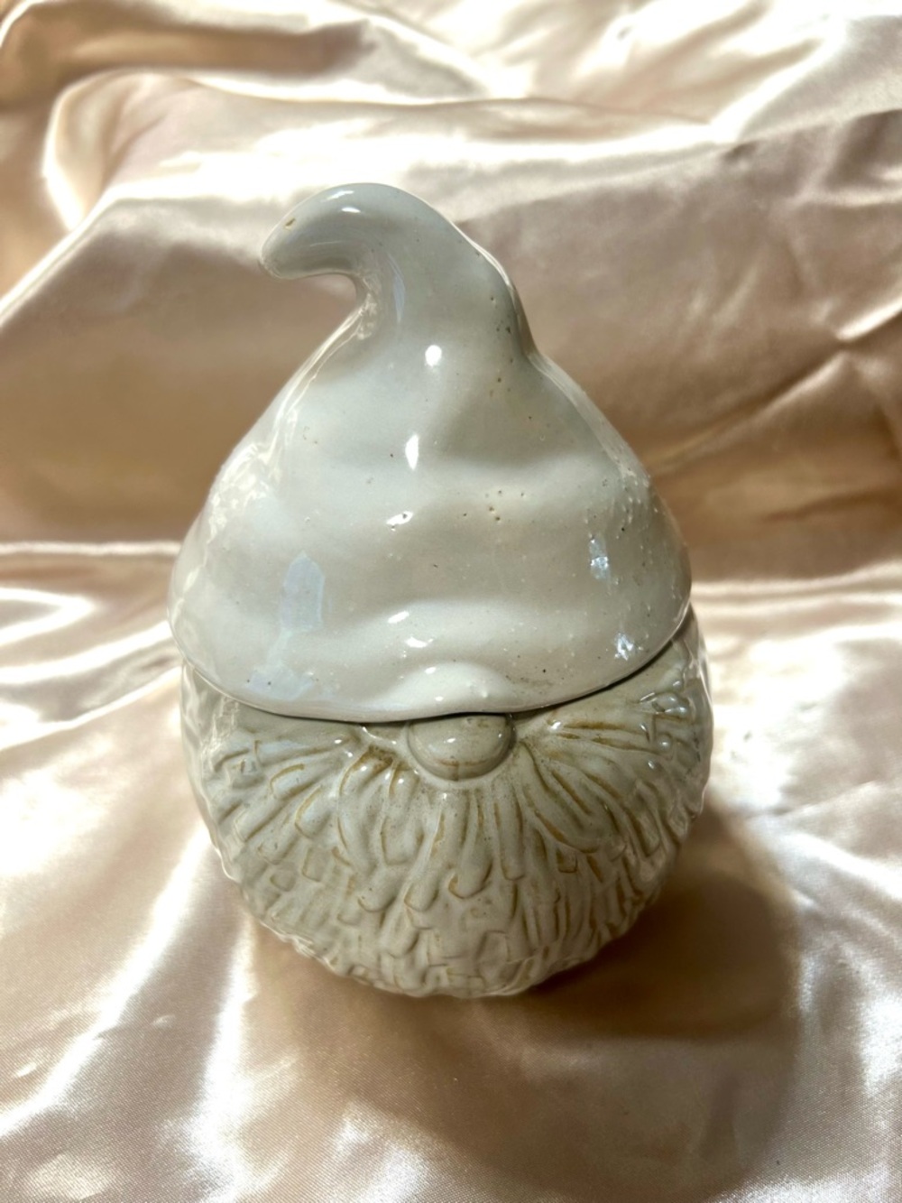 Creative Co-Op Gnome Stoneware Jar in Glossy Cream